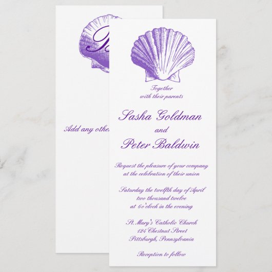 Violet Sea Shells Weddenschap Kaart (Voorkant / Achterkant)