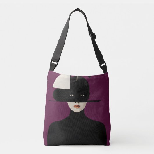 Violet Silence – Abstract Goddess Art Crossbody Tas (Voorkant)
