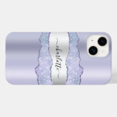 Violet Silver agate marble Name script Case-Mate iPhone Case (Achterkant (horizontaal))