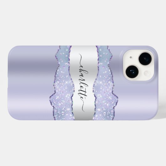 Violet Silver agate marble Name script Case-Mate iPhone Case (Achterkant (horizontaal))