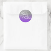 Violet Silver Ombre Glitter Save the Date Ronde Sticker (Tas)