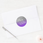 Violet Silver Ombre Glitter Save the Date Ronde Sticker (Envelop)
