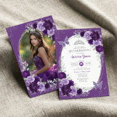 Violet Silver Quinceañera 15th Birthday Photo Kaart