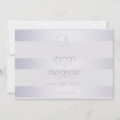 Violet Silver Shimmer Stripes Monogram Save The Date (Voorkant)