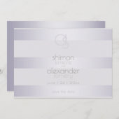 Violet Silver Shimmer Stripes Monogram Save The Date (Voorkant / Achterkant)