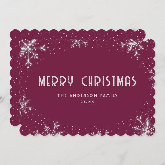 Violet Silver Snowflake Christmas Card Feestdagenkaart (Voorkant / Achterkant)