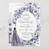Violet Silver White Waterverf Floral Quinceanera Kaart (Voorkant / Achterkant)