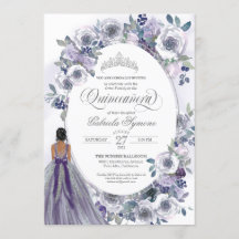 Violet Silver White Waterverf Floral Quinceanera