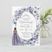 Violet Silver White Waterverf Floral Quinceanera Kaart (Staand voorkant)