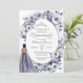 Violet Silver White Waterverf Floral Quinceanera Kaart (Staand voorkant)