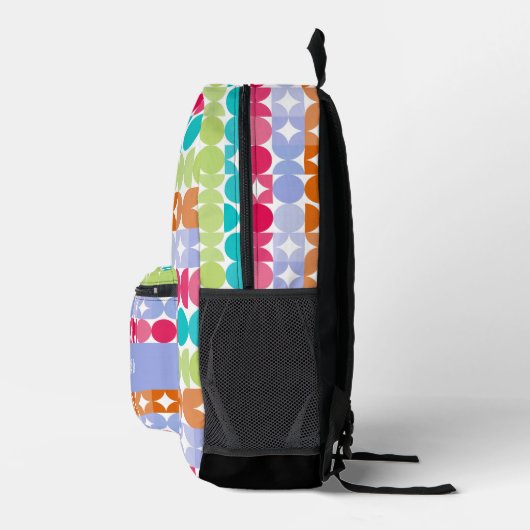 Violet Sinaasappel Roze Aqua Midcentury Circles Pa Bedrukte Rugzak (Rechts)