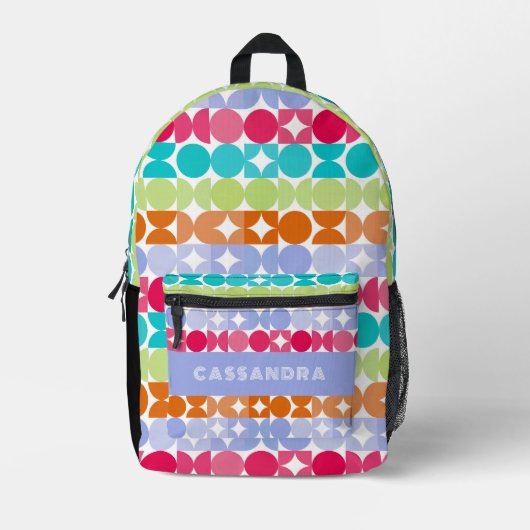 Violet Sinaasappel Roze Aqua Midcentury Circles Pa Bedrukte Rugzak (Voorkant)