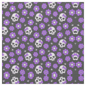 Violet Skulls en Flowers Stof (Close Up)