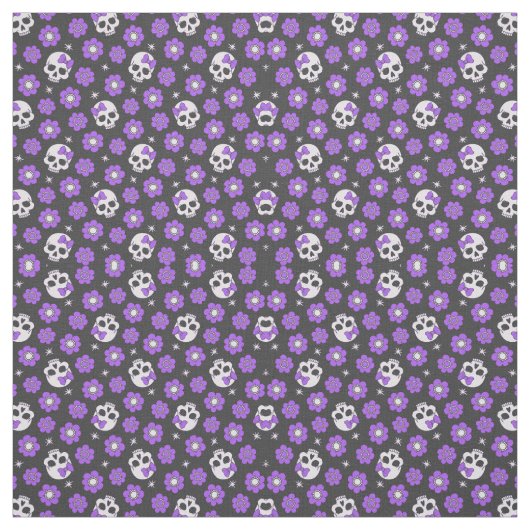 Violet Skulls en Flowers Stof (Swatch)