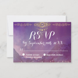Violet Sky Gold Moon RSVP Response Kaart