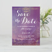 Violet Sky Gold Moon Save The Date Kaart (Staand voorkant)