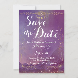 Violet Sky Gold Moon Save The Date Kaart