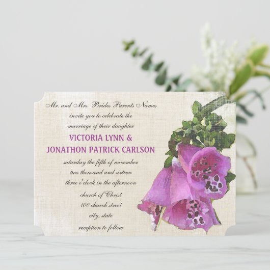 Violet Snapdragon Waterverf Vintage Wedding Kaart (Staand voorkant)