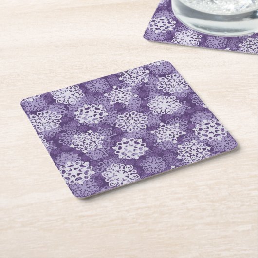 Violet Snowflakes Patroon Kartonnen Onderzetters (Schuin)