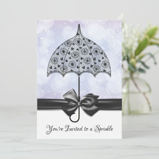 Violet Sprinkle Baby shower Black Lace Umbrella Kaart (Staand voorkant)