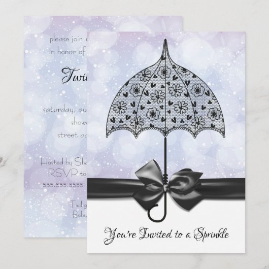 Violet Sprinkle Baby shower Black Lace Umbrella Kaart (Voorkant / Achterkant)