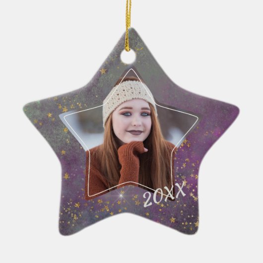 Violet Star Galaxy Afstuderen foto-sjabloon Keramisch Ornament (Voorkant)