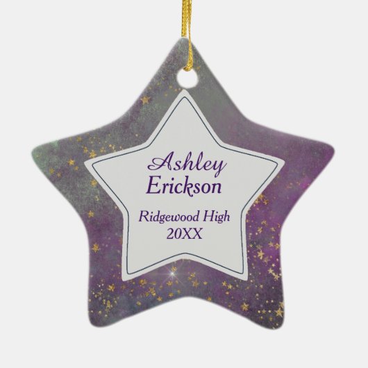 Violet Star Galaxy Afstuderen foto-sjabloon Keramisch Ornament (Achterkant)