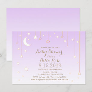Violet star moon baby girl baby shower uitnodiging