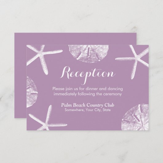Violet Starfish & Sand Dollar Huwelijksreceptie Informatiekaartje (Voorkant / Achterkant)