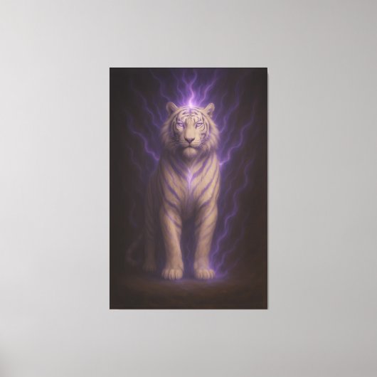 Violet Storm Aura White Tiger – Electric Divine Be Canvas Afdruk (Voorkant)