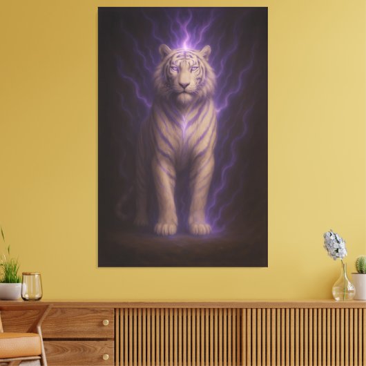 Violet Storm Aura White Tiger – Electric Divine Be Canvas Afdruk (Insitu (Woonkamer))