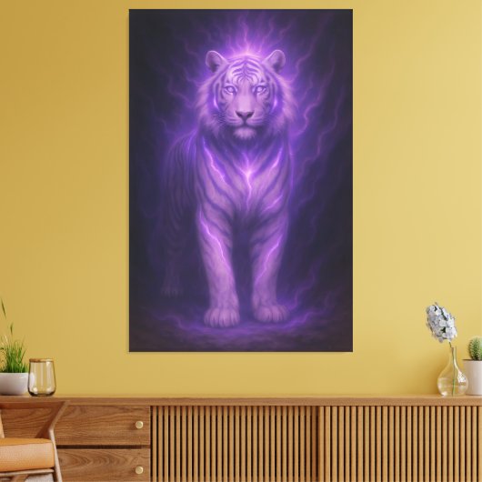 Violet Storm White Tiger – Ascended Aura Canvas Afdruk (Insitu (Woonkamer))
