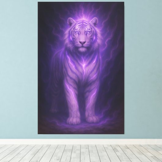 Violet Storm White Tiger – Ascended Aura Canvas Afdruk (Insitu (Houten vloer))