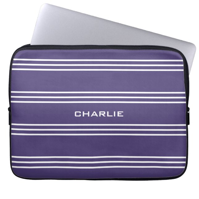 Violet Stripes aangepaste monogram laptophoezen Laptop Sleeve (Voorkant)
