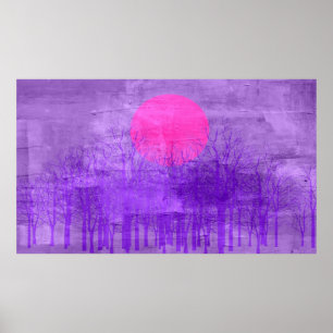 Violet Sunset Abstract schilderen Poster