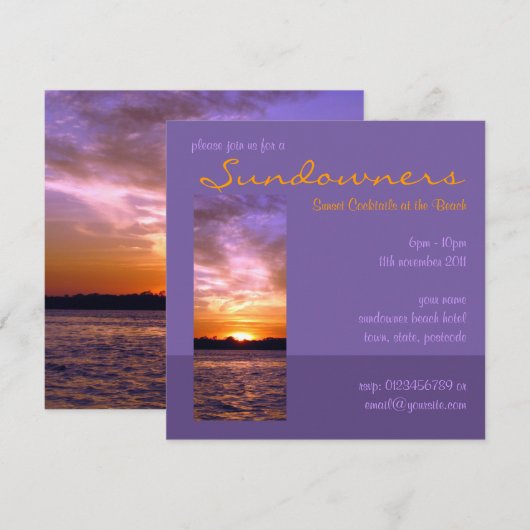 Violet Sunset Beach Party - Uitnodiging (Voorkant / Achterkant)