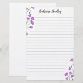 Violet Sweet Pea Floral Voeg namen toe gelijnd Briefpapier (Voorkant / Achterkant)