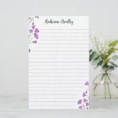 Violet Sweet Pea Floral Voeg namen toe gelijnd Briefpapier (Staand voorkant)