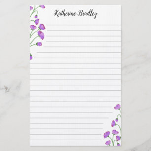 Violet Sweet Pea Floral Voeg namen toe gelijnd Briefpapier