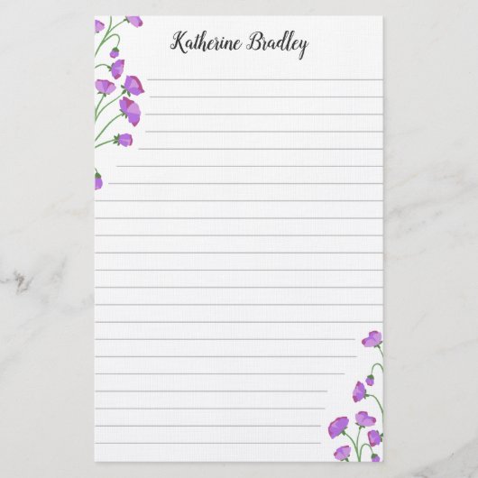 Violet Sweet Pea Floral Voeg namen toe gelijnd Briefpapier (Voorkant)