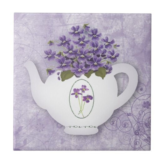 Violet Teapot Tile Tegeltje (Voorkant)