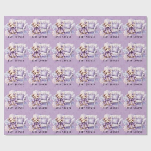 Violet Teddy Bear Clouds Stoel Baby shower Cadeaupapier (Vlak)