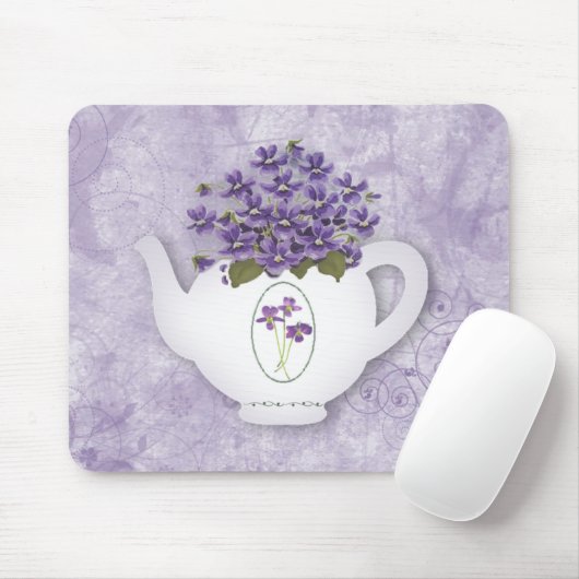 Violet theepot mousepad muismat (Met muis)