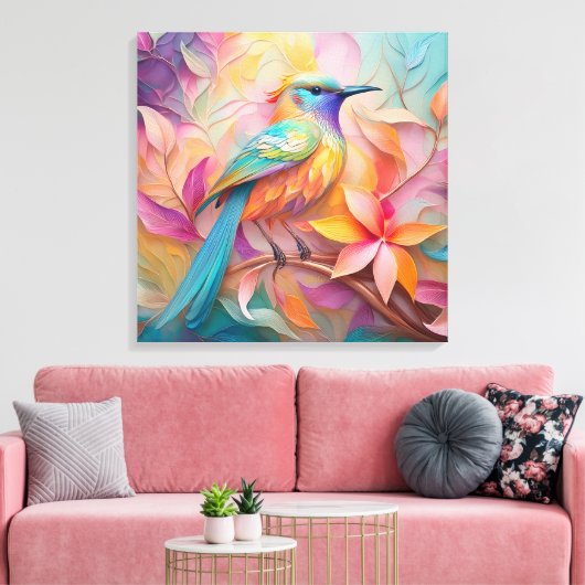 Violet Throated Songbird Fantasy Bird Canvas Afdruk (Insitu (Woonkamer))