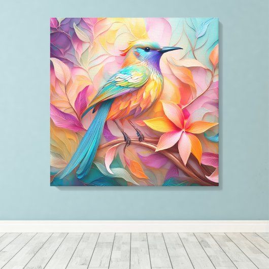 Violet Throated Songbird Fantasy Bird Canvas Afdruk (Insitu (Houten vloer))