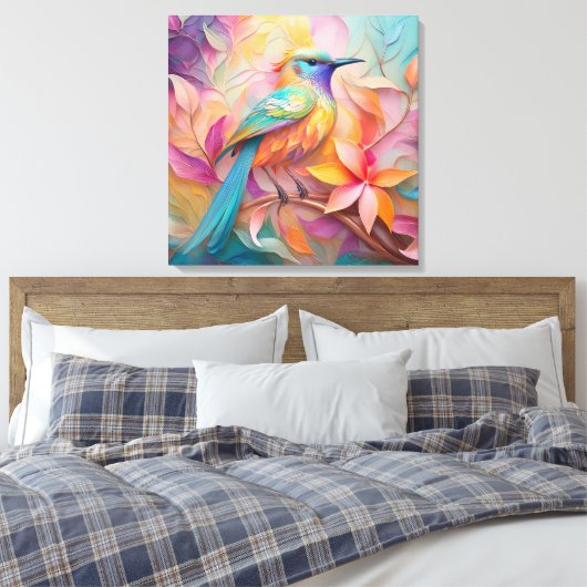Violet Throated Songbird Fantasy Bird Canvas Afdruk (Insitu (Slaapkamer))