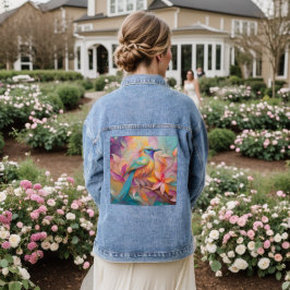 Violet Throated Songbird Fantasy Bird Denim Jacket