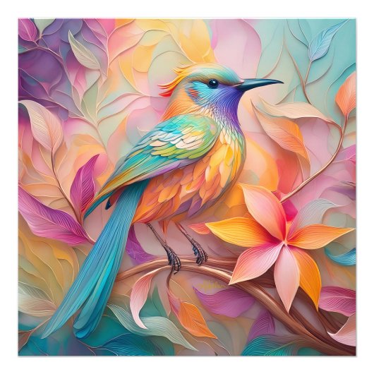 Violet Throated Songbird Fantasy Bird Foto Afdruk (Voorkant)