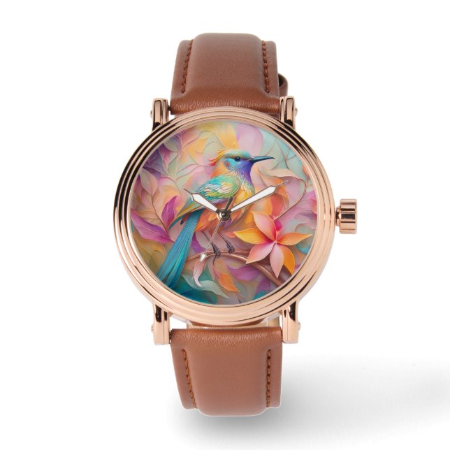 Violet Throated Songbird Fantasy Bird Horloge (Voorkant)