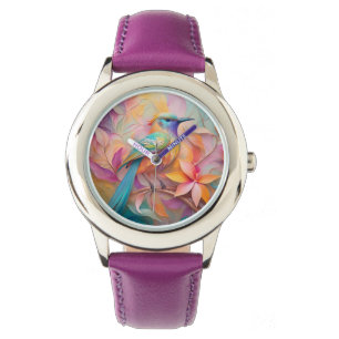 Violet Throated Songbird Fantasy Bird Horloge